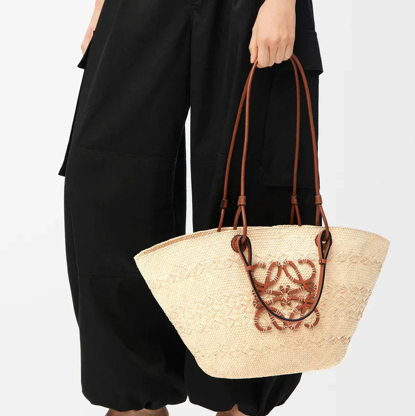 Loewe - Panier Anagram en palmier Iraca et cuir de veau