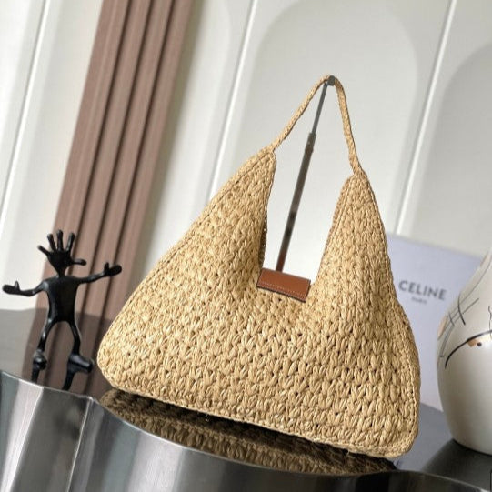Celine - Classic Panier Cabas Triangle Raffia Calfskin