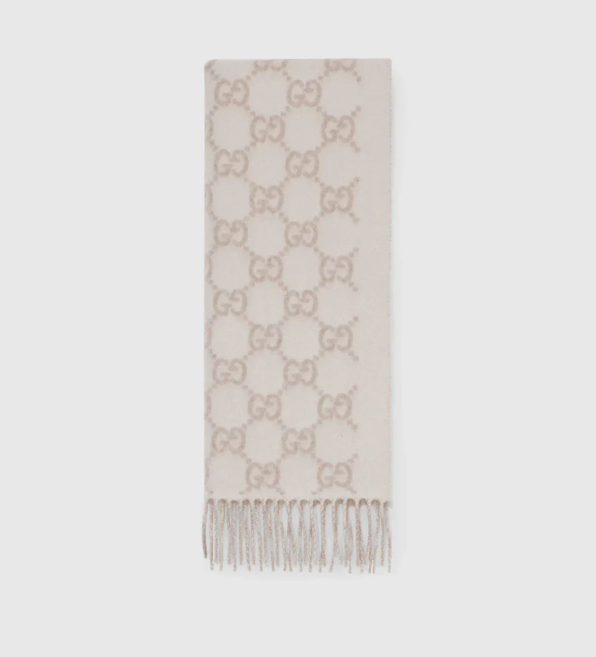 Bonnet et Écharpe en jacquard de cachemire GG blanc cassé et beige