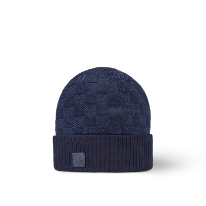 Bonnet et Écharpe Néo Petit Damier Bleu Marine