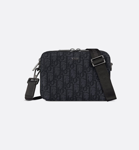 Pochette zippée à bandoulière
Toile jacquard Dior Oblique noir