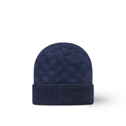 Bonnet et Écharpe Néo Petit Damier Bleu Marine