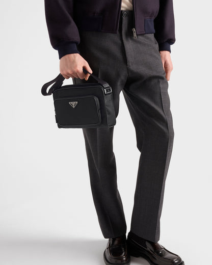 Petit sac porté épaule en Re-Nylon et cuir Saffia