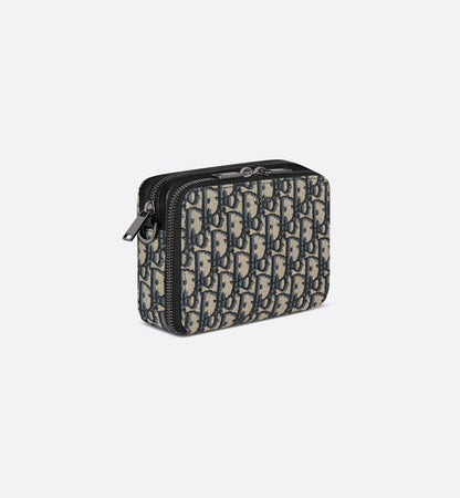 Pochette zippée à bandoulière Toile jacquard Dior Oblique noir