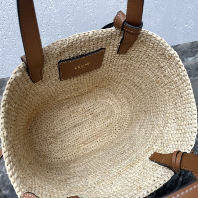 Céline - Classic Panier petit modèle Souple Raphia et veau